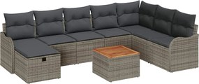 vidaXL Set de canapele pentru grădină cu pernă 9 pcs Gri Rattan poli