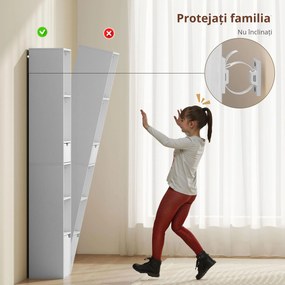 HOMCOM Bibliotecă înaltă cu 6 Nivele, Raft îngust cu Sertar și Ușă - Alb | Aosom Romania