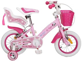 Bicicleta pentru copii NOVOKIDS Puppy, roti 12" inch, maxim 20 kg, cadru din otel, roti ajutatoare detasabile, ghidon reglabil pe inaltime, Roz