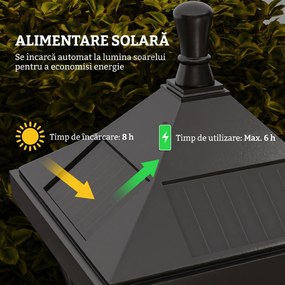 Outsunny Felinar Lumină Stradală cu Autonomie de 6 h și Ancorare la Sol, Lumina Stradală Solară, 15x15x127 cm, Negru | Aosom Romania