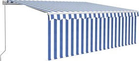 vidaXL Copertină retractabilă manual cu stor, albastru&alb, 4,5x3 m