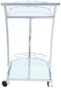 Masuta/Carucior pentru servire din sticla securizata James, 62x45x70 cm, alb/crom