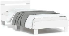 vidaXL Cadru de pat cu tăblie și lumini LED, alb, 90x190 cm