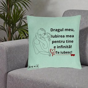 Cadou pentru Iubit - Perna Personalizata Dragul Meu Iubirea Mea pentru Tine e Infinita Te Iubesc, 40x40 cm, Verde Menta, Husa Detasabila, Perna Inclusa, BEKZ®