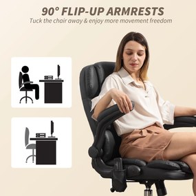 HOMCOM Scaun de Birou Masant Vibrant la 4 Puncte cu Funcție de Dondolo și Încălzire, Scaun de Birou, Scaun pentru Birou în Piele PU cu Brațe Pliabile și Înălțime Reglabilă, Negru | Aosom Romania
