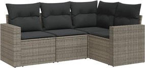 vidaXL Set canapea de grădină cu perne, 4 piese, gri, poliratan