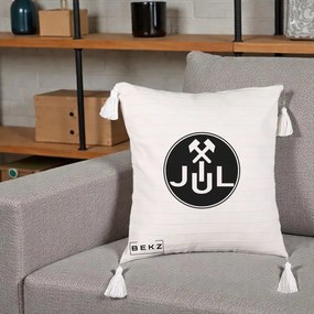 Perna Personalizata JUL Jiul Lupeni Fotbal, 40x40 cm, Bej cu Franjuri, Husa Detasabila, Perna Inclusa, BEKZ®