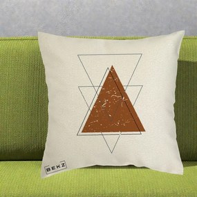 Perna Decorativa Geometric Triunghiuri Sacred, 40x40 cm, Ecru, Husa Detasabila, Perna Inclusa, BEKZ®
