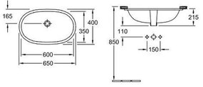 Lavoar baie incastrat alb lucios 65 cm, oval, Villeroy  Boch Novo 650x400 mm