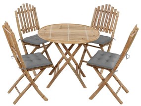 Set mobilier de exterior pliabil, cu perne, 5 piese, bambus Gri, 40 x 40 x 7 cm, 5
