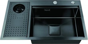 Chiuveta inox Inter Ceramic cu o cuva cu picurator stanga finisaj negru satinat 75x45 cm