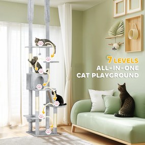 PawHut Copac zgârietoare de tavan cu înălțime ajustabilă 225-255cm Gri deschis | Aosom Romania