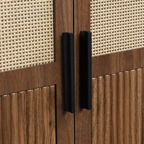 Bufet modern cu ratan, cu 4 uși și mult spațiu de depozitare, design retro-natural, 140x40x80 cm, Culoare naturală