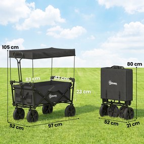 Outsunny Cărucior Pliabil de Exterior cu Copertină Detașabilă, Rezistent pentru Grădină și Camping, cu Maner Telescopic | Aosom Romania