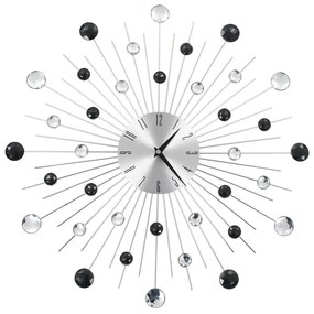 Ceas de perete, mecanism cuart, 50 cm, design modern Argintiu si negru