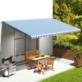 vidaXL Pânză de rezervă copertină, albastru și alb, 6x3,5 m