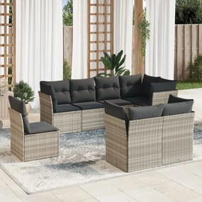 3217932 vidaXL Set mobilier de grădină cu perne, 8 piese gri deschis poliratan