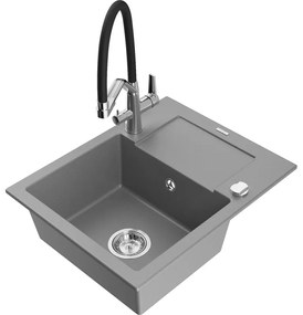 Mexen Enzo chiuvetă de granit cu un compartiment, cu picurător și baterie de bucătărie Duo, Gri - 6506-71-671701-07