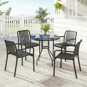 Set 4 Scaune de Grădină Outsunny Stivuibile din PP Rezistent la Razele UV, Scaune de Luat Masa pentru Exterior cu Spătar Ergonomic cu Lamele și Brațe, pentru Terasă, Balcon, Grădină, 55x58,5x81,5 cm, Negru | Aosom Romania