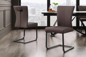 Set de 2 scaune, Metal, Piele Naturala, Gri Taupe, SAMSON A-45173 VC