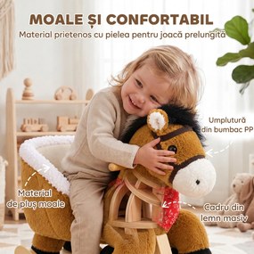 AIYAPLAY Cal Balansoar pentru Copii 18 Luni+, cu Nechezat Realist și Structură din Lemn Masiv, Maro | Aosom Romania
