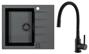 ALVEUS SETA23230 - Chiuvetă de bucătărie CADIT + baterie pentru chiuvetă MINTAS, 34 cm, granit/negru