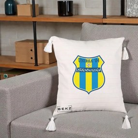 Perna Personalizata Unirea '04 Slobozia Fotbal, 40x40 cm, Bej cu Franjuri, Husa Detasabila, Perna Inclusa, BEKZ®