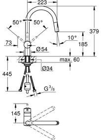 Grohe Minta Baterie chiuveta bucatarie monocomanda cu dus extractibil cu 2 jeturi, pipa C, crom