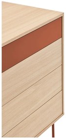 Comodă cu aspect de lemn de stejar Teulat Yoko, roșu cărămiziu