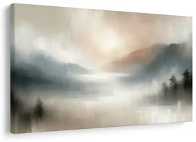 Tablou munți cețoși și lac