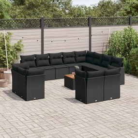 3256279 vidaXL Set mobilier de grădină cu perne, 13 piese, negru, poliratan