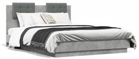 3210048 vidaXL Cadru de pat cu tăblie și lumini LED, gri beton, 135x190 cm