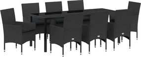vidaXL Set de masă pentru grădină cu pernă 9 pcs Negru poliratan