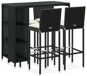 vidaXL Set mobilier bar de grădină cu perne, 5 piese, negru, poliratan