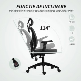 Vinsetto Scaun de Birou cu Inaltime Reglabila, 66x61x106-116cm, Gri Închis | Aosom Romania