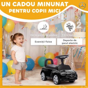 AIYAPLAY Mașinuță Electrică pentru Copii Licență Mercedes Benz cu Claxon și Spațiu Portaoggetti, 65x28x39 cm, Negru | Aosom Romania