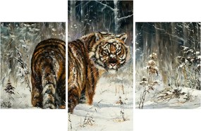 Tablou - Tigru într-o pădure înzăpezită, pictură în ulei (90x60 cm)