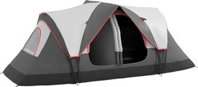 Outsunny Cort de Camping pentru 6-8 Persoane cu 2 Camere Separate și Uși cu Fermoar, 450x215x180 cm, Gri | Aosom Romania