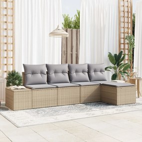 vidaXL Set de canapele pentru grădină 5 pcs Bej Rattan poli