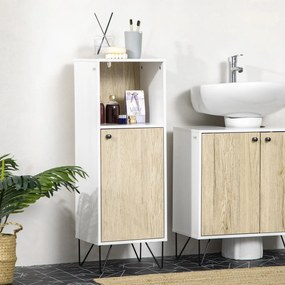 Kleankin Dulap de Podea Baie, Raft Deschis, Organizator Independent cu Ușă, Design Modern | Aosom Romania