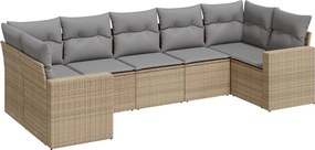 vidaXL Set canapele de grădină, 7 piese, cu perne, bej, poliratan