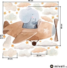 Autocolante de perete - Elefant în avion