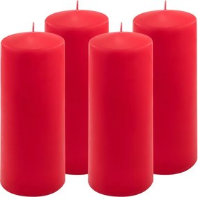 Set de lumânări stâlp, 20 cm, Ø 7,5 cm, roșu, 4 buc