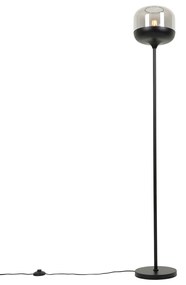 Lampa de podea de design neagră cu auriu și sticlă fumurie - Kyan