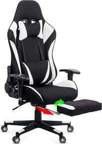 Scaun gaming alb din stofa cu suport de picioare, ergonomic si reglabil OFF 296