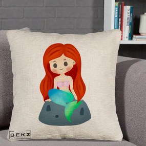 Perna Personalizata Sirena Kawaii Roscat, 40x40 cm, Bej Canapea, Husa Detasabila, Perna Inclusa, BEKZ®