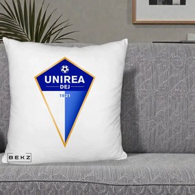 Perna Personalizata Unirea Dej 1921 Fotbal, 40x40 cm, Alb Pufos, Husa Detasabila, Perna Inclusa, BEKZ®