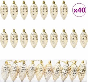 vidaXL Minge din con de brad de Crăciun 40 pcs Auriu Plastic