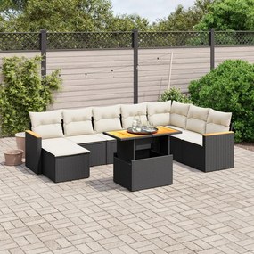 3273212 vidaXL Set mobilier de grădină cu perne, 9 piese, negru, poliratan