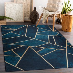 ANDRE 1173 covor lavabil mozaic, geometric anti-alunecare - turcoaz / aur - SECUNDAR-COTATI PRODUSUL